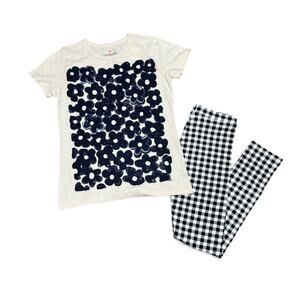 Crewcuts | NWT Cream Sequin Floral Shirt & Black White Gingham Leggings